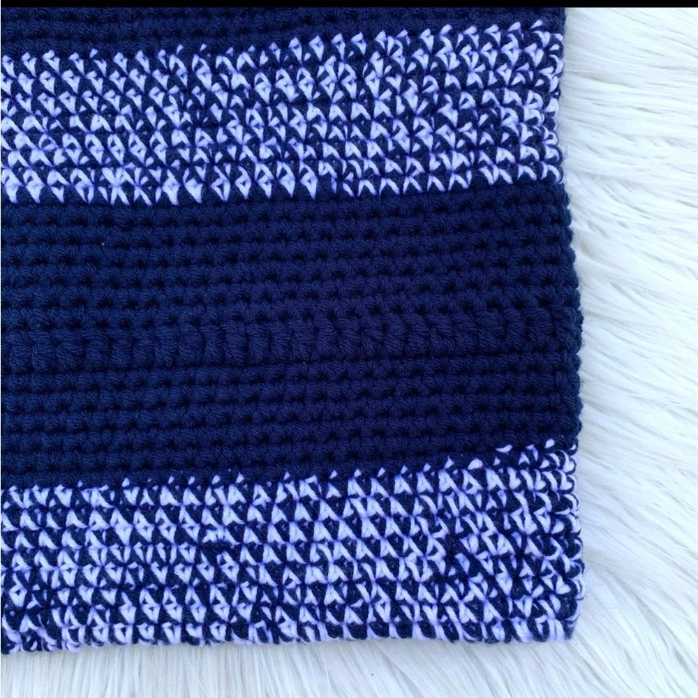 Crochet Blue & White Stripe Boho Tote Shoulder Bag